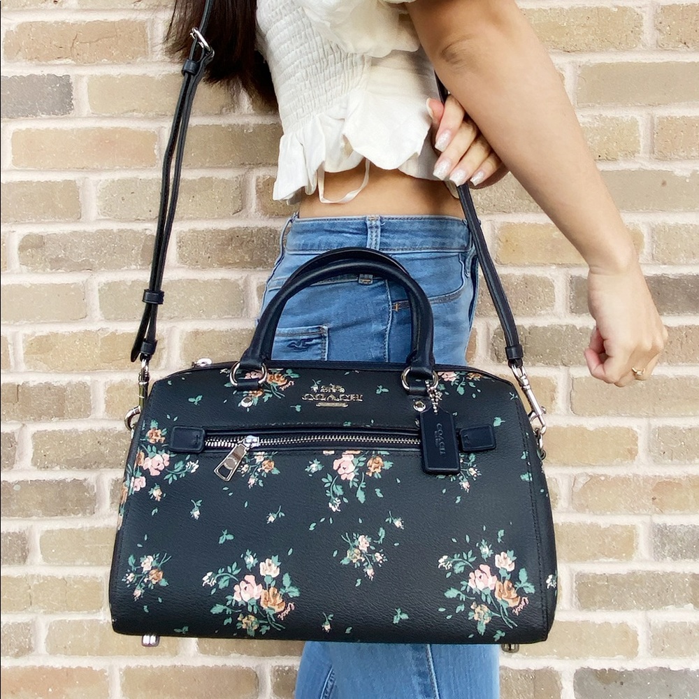 Coach duffle satchel bag white floral crossbody - Picture 6 of 8